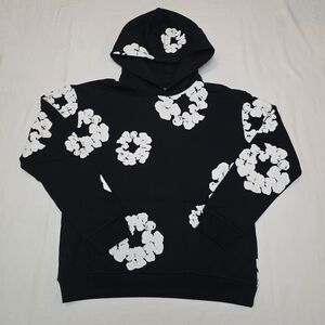 Black Hoodie with White Floral Print